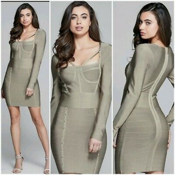 Marciano Dresses & Skirts - 🌿⚘ NWT GUESS BY MARCIANO FRENCH GREEN STUDDED BANDAGE DRESS SIZE XS, 0 🌿⚘